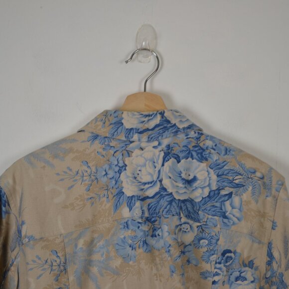 Coldwater Creek Floral Button Down Jacket Womens Blue Tan Denim Blazer Jacket - Picture 6 of 7